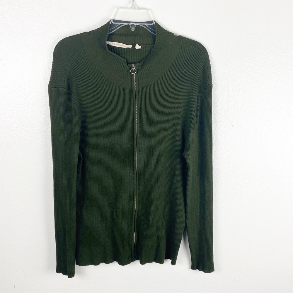 SOFT SURROUNDINGS Green Ribbed Long Sleeve Full Front Zipper Jacket Large